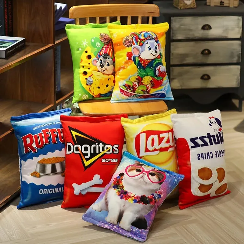 Creative Lifelike Snacks Plush Pillow Simulation Cat Dog Food Potato Chips Cookie Lifelike Food Snack Cushion Plushie Props Gift — image 3