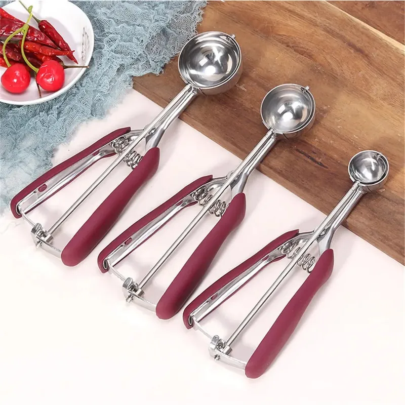 Ice Cream Scoop Stainless Steel Cookie Dough Spoon Fruit Potato Watermelon Digging Ball Spring Handle Scoop Kitchen Accessories — image 8