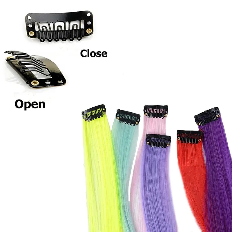 Lupu Synthetic Long Straight Rainbow Highlight Colored Hair Extensions Clip In Fake Hair Pieces For Women Heat Resistant — image 5
