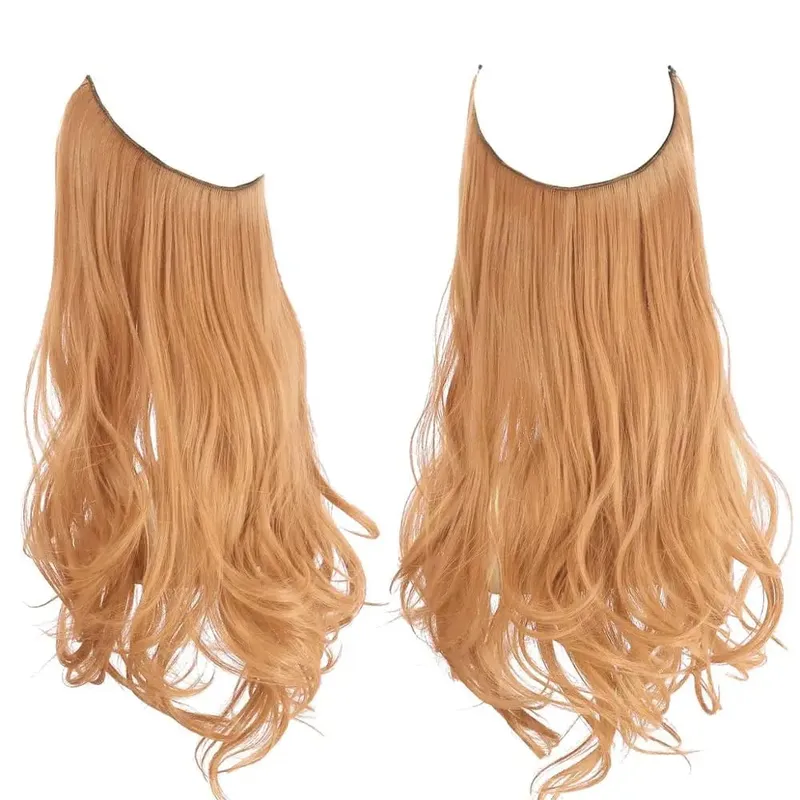 Synthetic Hair Extensions No Clips Fake Ombre Pink Blonde Brown Black Natural Wavy False Hair Piece For Woman — image 19