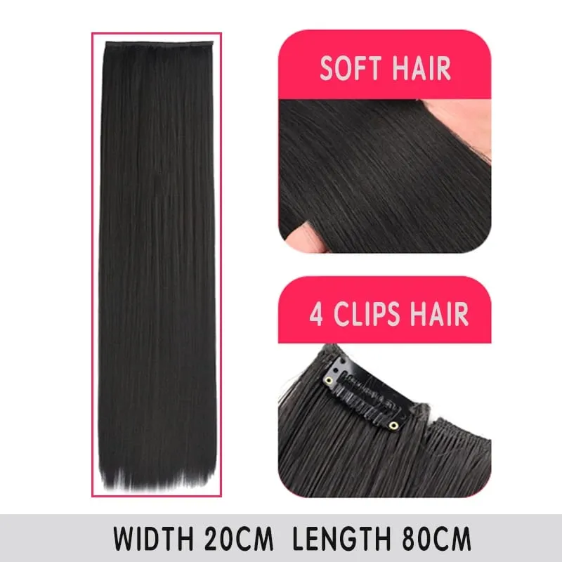 Synthetic Long Straight Clip In Hair Extensions False Hair Straight Black Hairpiece For Women Heat Resistant Fiber — image 19