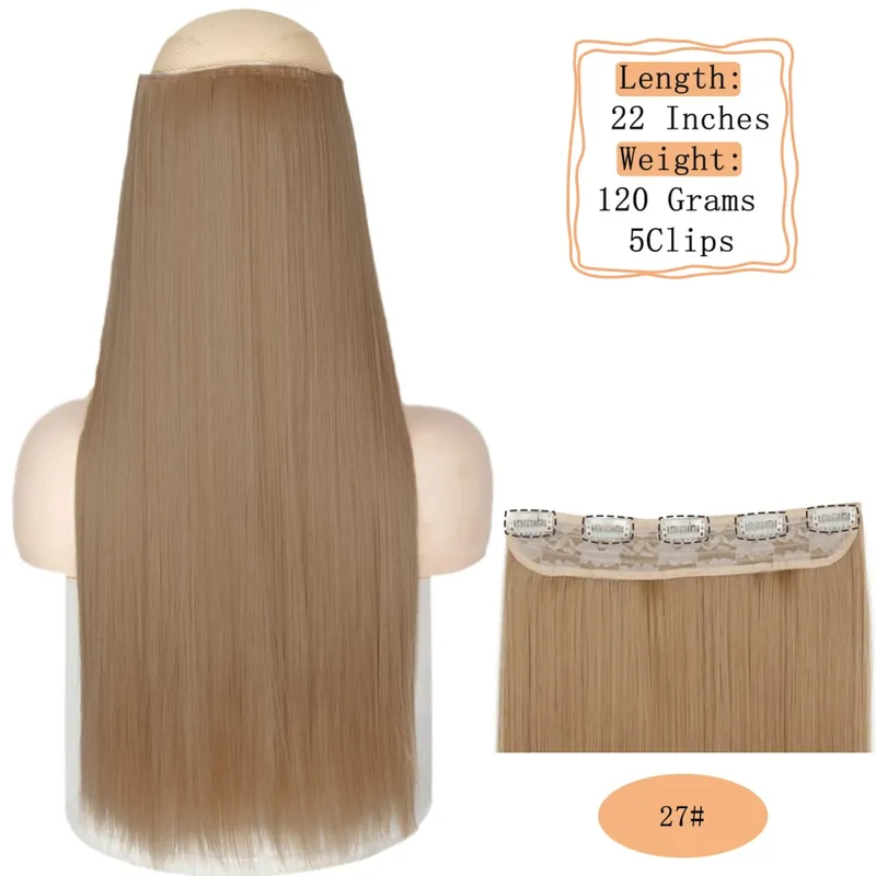 Synthetic 5 Clips Long Water Wave Clip In Hair Extensions Heat Resistant 22Inch One Piece Black Brown Hairpiece For Women — image 33