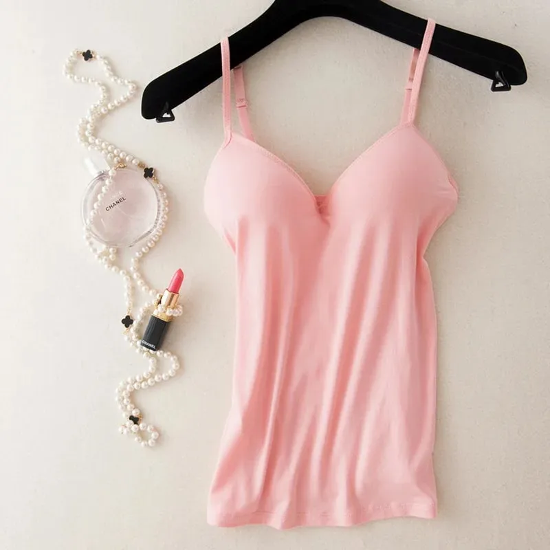 2024 Retro Vintage Basic&Casual Contracted wind Women Padded Bra Spaghetti Strap V Neck Vest Cami Tank Tops Shirt Blouse — image 10