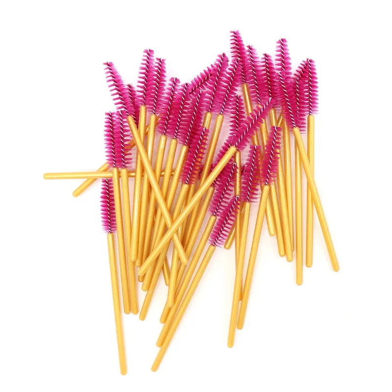 New Arrived 200pcs Golden Handle Yellow Brushes Nylon Disposable Mascara Wands Lashes Makeup Brushes Eyelash Extension