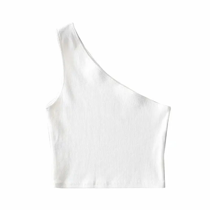 One Shoulder Cropped Tanks Top Women Summer Sleeveless Tanks Camis Sexy Oblique Collar Elastic Corset Slim Crop Tops Tube Lady — image 15