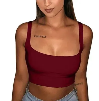 2025 Sexy Women Solid Strappy Tanks Vest Crop Top Summer Sleeveless Slash Neck Tanks Beach Women Sports Tank Tops