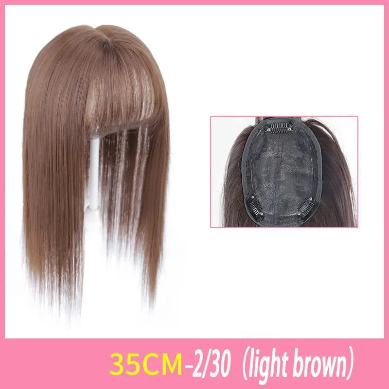 Long Straight Hair with Black Brown Hairpin Bangs High Temperature Fiber Hair Topper Clip In Hair Extensions 2styles — image 12