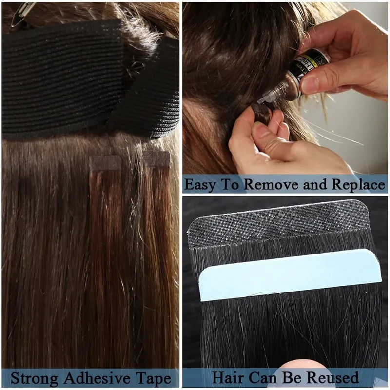 S-noilite Tape In Human Hair Extensions 2.5g/pc Straight Glue In Real Hair Extensions Human Hair Seamless Invisible Double Sides