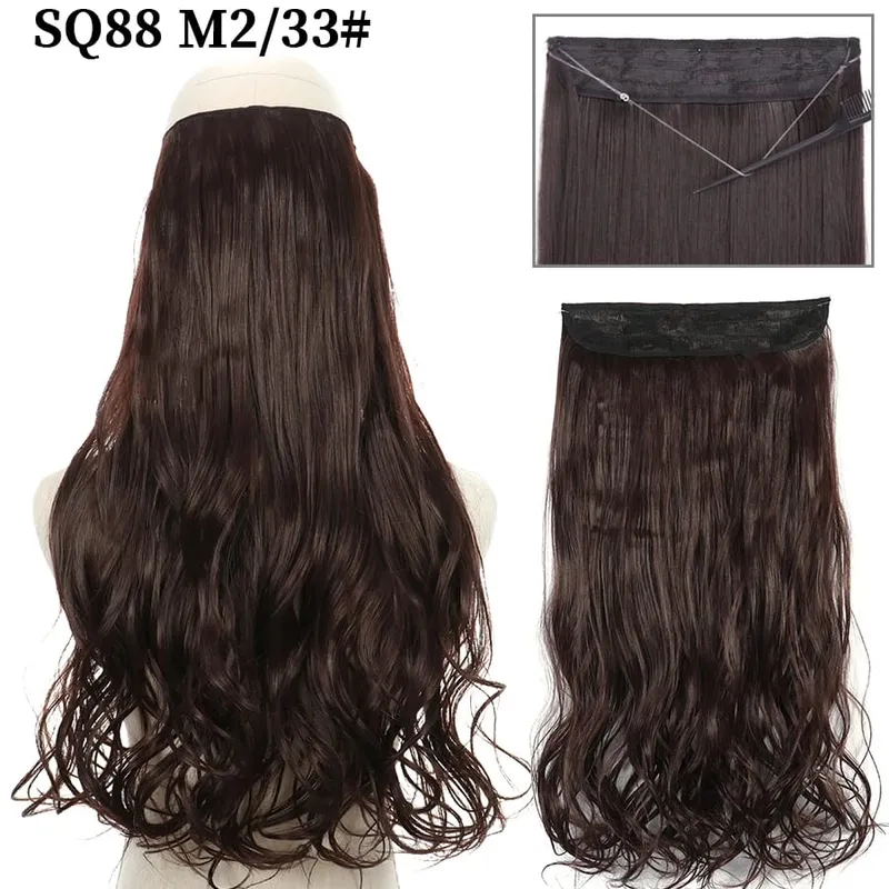 Synthetic Invisible Wire No Clip Wave Hair Extensions Long Hairpiece Black Brown Blonde For Women Fake Hair Piece — image 28