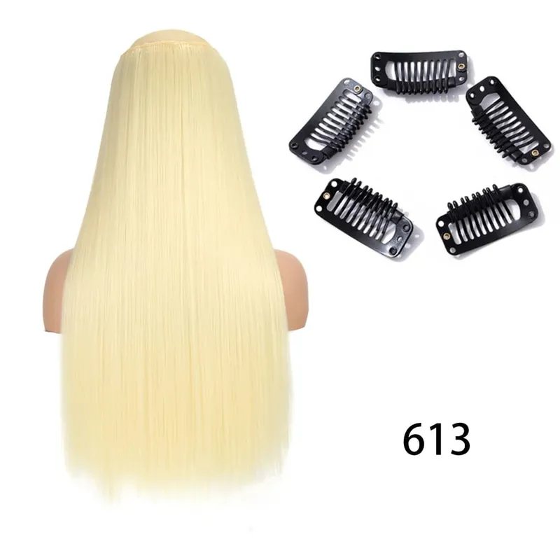 Synthetic Long Straight Clip In One Piece Hair Extension 5 Clips False Blonde Hair Brown Black Heat Resistant Fake Hair — image 20