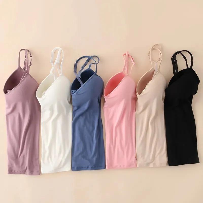 2024 Retro Vintage Basic&Casual Contracted wind Women Padded Bra Spaghetti Strap V Neck Vest Cami Tank Tops Shirt Blouse — image 5