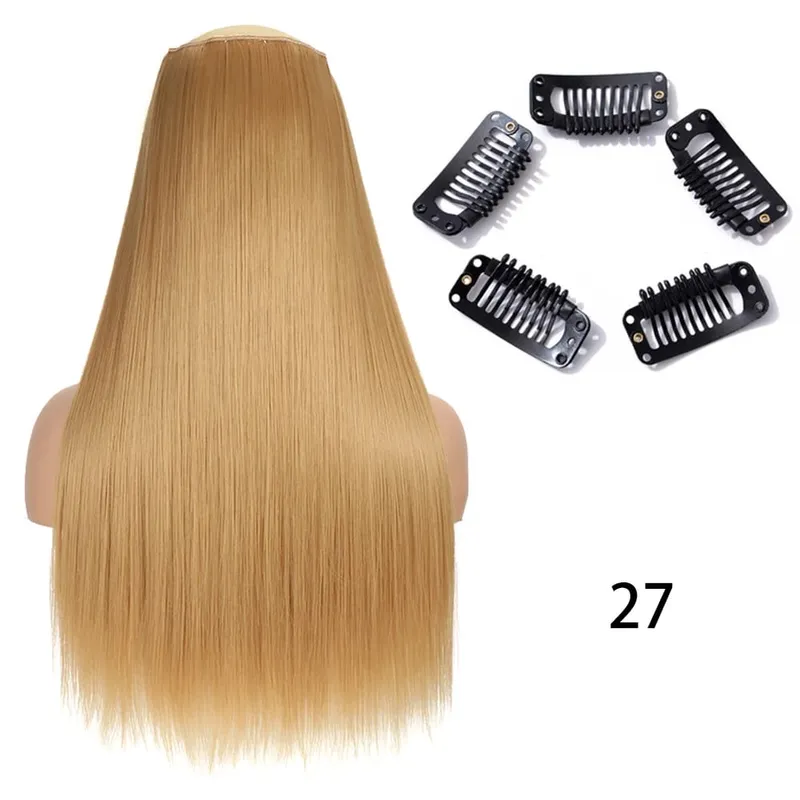 Synthetic Long Straight Clip In One Piece Hair Extension 5 Clips False Blonde Hair Brown Black Heat Resistant Fake Hair — image 15