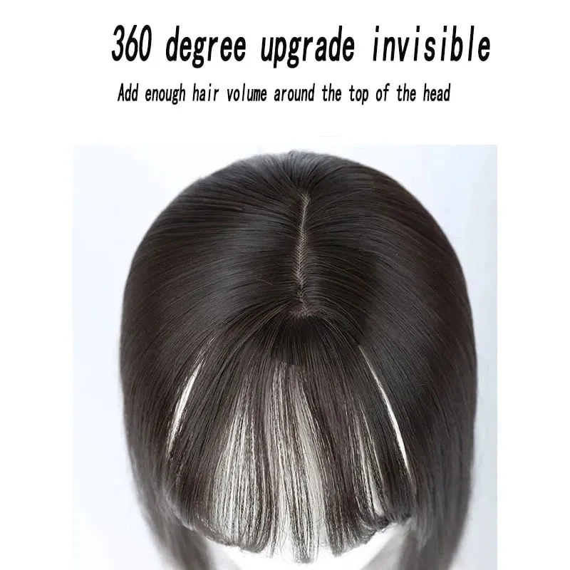 Long Straight Hair with Black Brown Hairpin Bangs High Temperature Fiber Hair Topper Clip In Hair Extensions 2styles — image 6