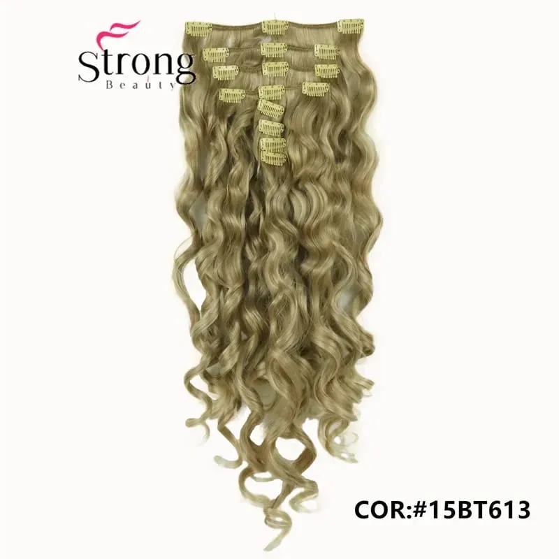 StrongBeauty 20" Wavy Full Head Synthetic Heat Resistance Hair Extensions Clip on in Hairpieces 8pcs 260g