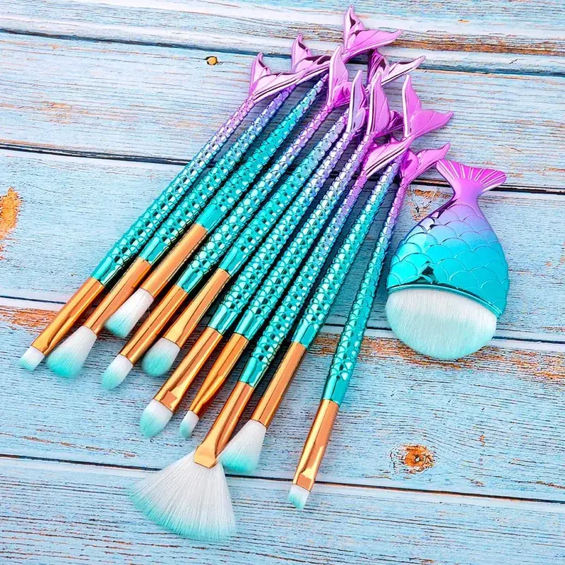 10/11pcs Makeup Brushes Kit Maquiagem Maquillaje New Mermaid Foundation Eyebrow Eyeliner Cosmetic Makeup Brushes — image 5