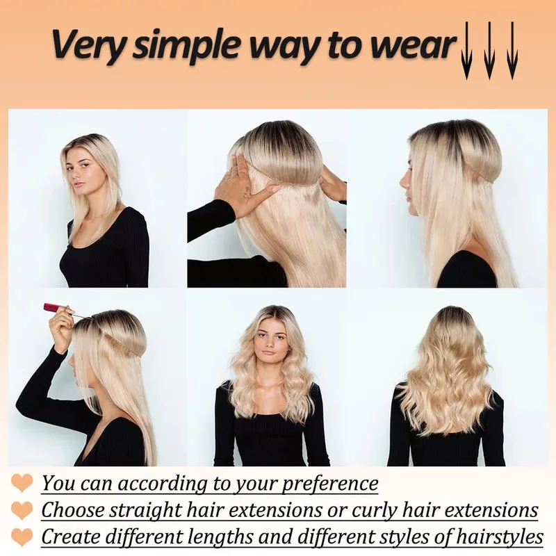 Synthetic No Clips Invisible Wire Hair Extension Artificial Natural Fake False Long Short Straight Hairpiece Blonde For Women — image 6
