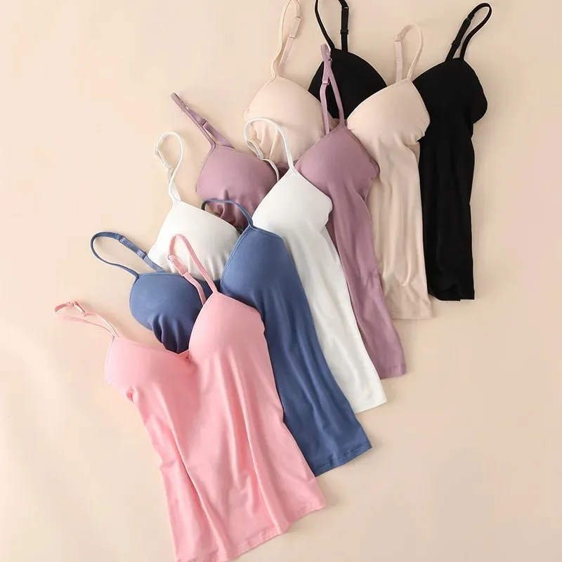 2024 Retro Vintage Basic&Casual Contracted wind Women Padded Bra Spaghetti Strap V Neck Vest Cami Tank Tops Shirt Blouse — image 4