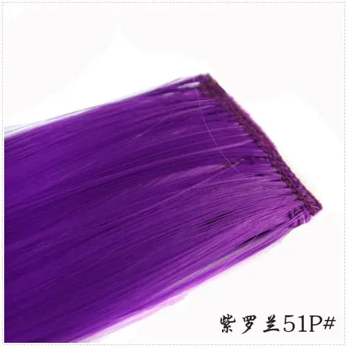 Long Straight Color Hair Piece Hair Extensions Clip In Highlight Rainbow Hair Streak Pink Synthetic Hair Strands on Clips