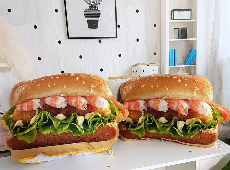 Travesseiro de hambúrguer de pelúcia realista, brinquedo de simulação, travesseiro de lance de hambúrguer de fast food com cobertor, almofada 2 em 1 — image 9