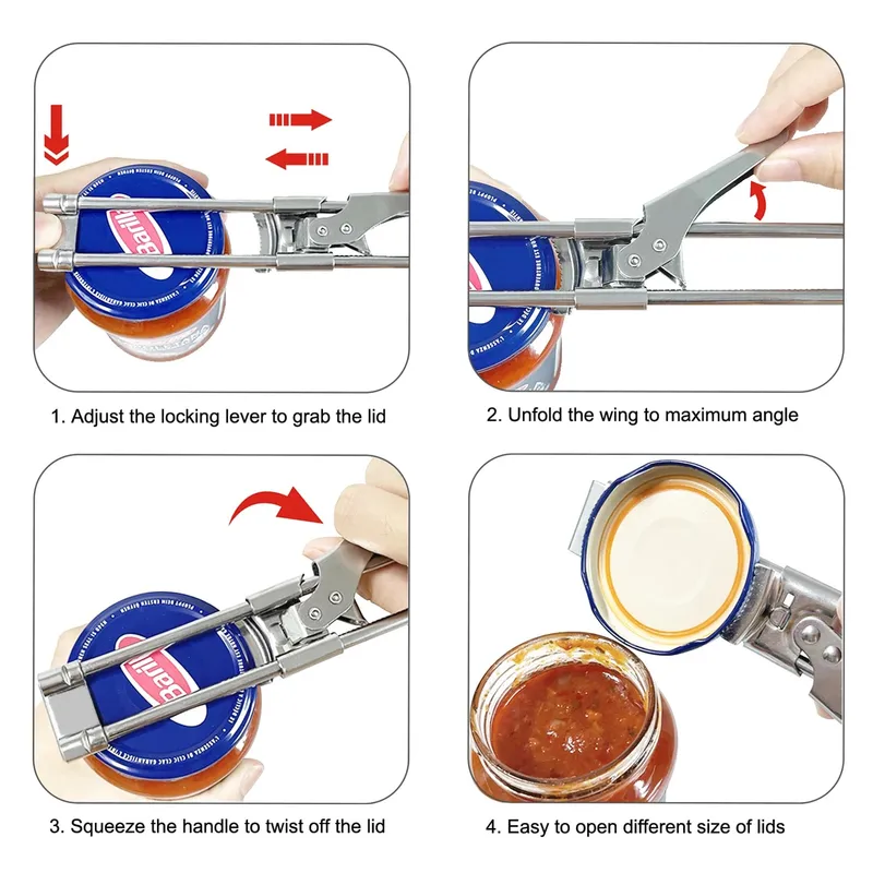 Adjustable Multi-Function Jar Opener Stainless Steel Professional Manual Jar Bottle Opener Glass Lid Remover Kitchen Accessories — image 3