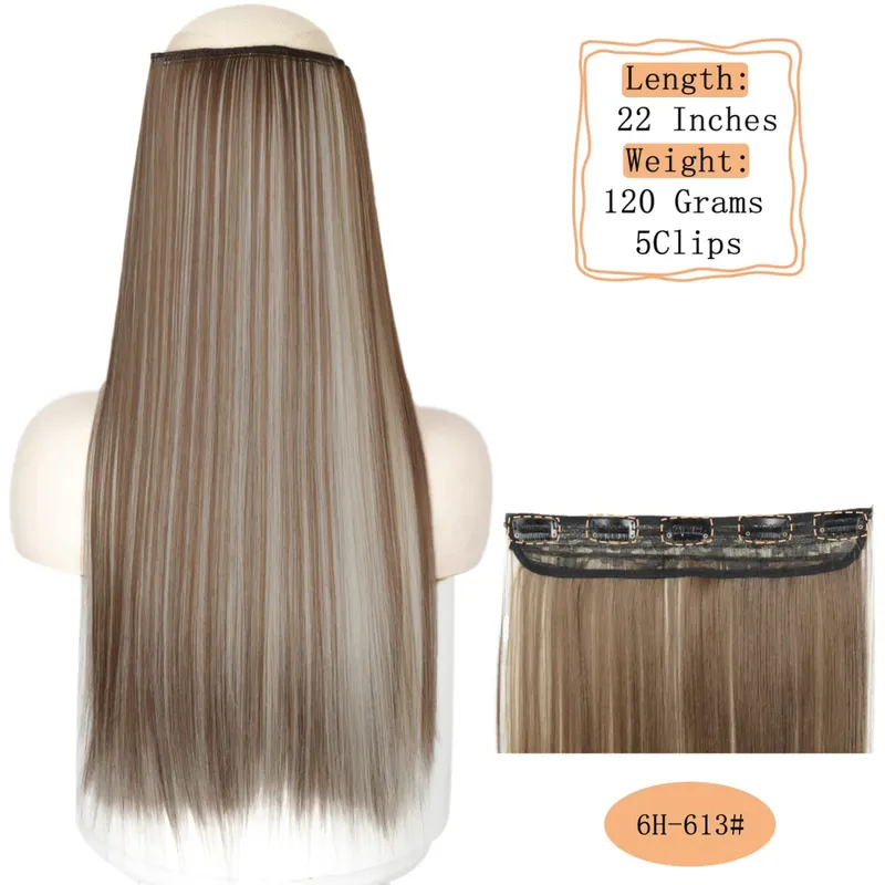 Synthetic 5 Clips Long Water Wave Clip In Hair Extensions Heat Resistant 22Inch One Piece Black Brown Hairpiece For Women — image 30