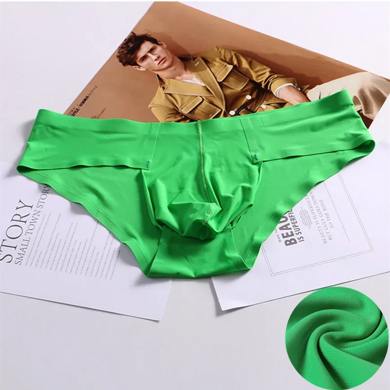 New Mens Elastic Seamless Briefs Shorts Underwear Ultra-Thin Breathable Briefs Cueca Ice Silk Seamless Low Waist Soft Underpants — image 3