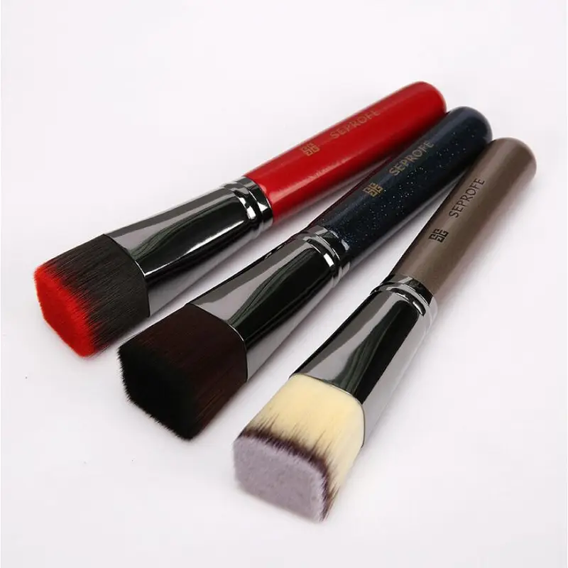 1pc Professional Foundation Makeup Brushes Tilt Flat head metal wood Paint handle Concealer make up tools brochas maquillaje set — image 1