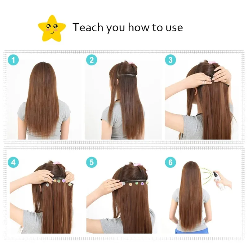 Synthetic 16 Clips In Hair Extension Long Straight Hair Fake False Hairpiece Clip In Hair Extension — image 4