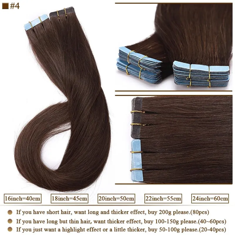 S-noilite Tape In Human Hair Extensions 2.5g/pc Straight Glue In Real Hair Extensions Human Hair Seamless Invisible Double Sides