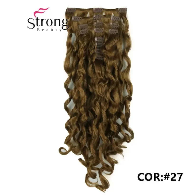 StrongBeauty 20" Wavy Full Head Synthetic Heat Resistance Hair Extensions Clip on in Hairpieces 8pcs 260g