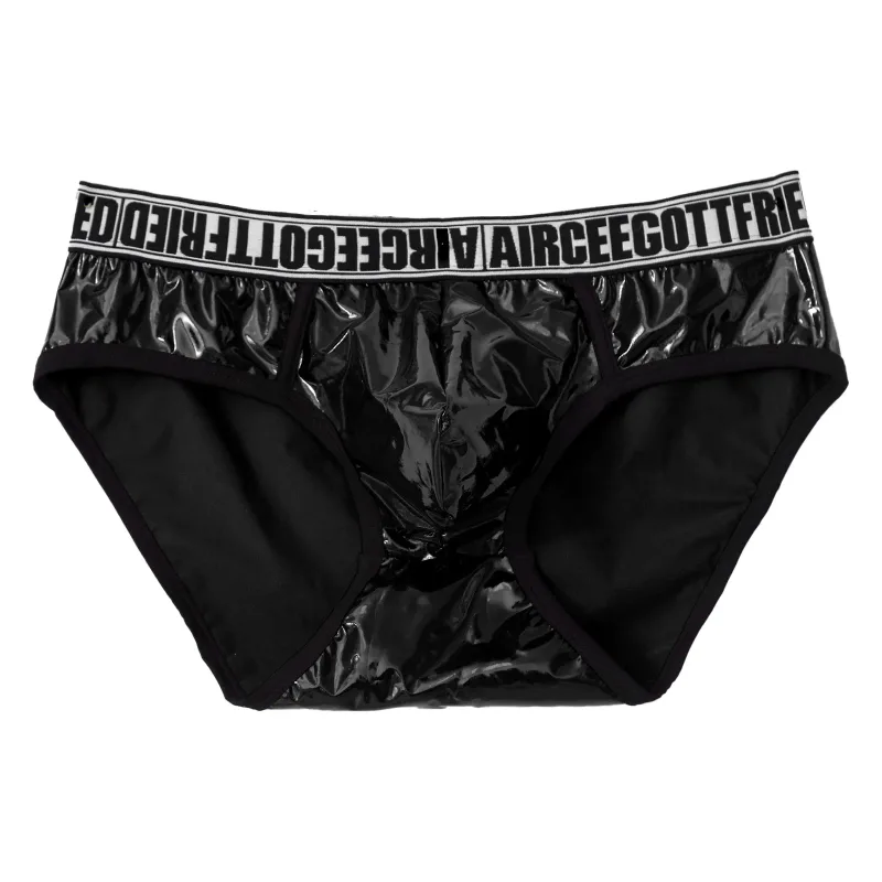 Męskie ze sztucznej skóry krótkie kalesony seksowne wyglądające na mokre niskiej talii majtki z gąbką uwypuklającą bielizna strój kąpielowy spodenki kąpielowe