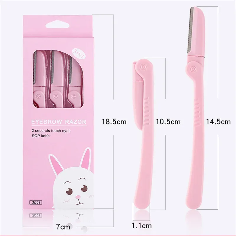 3Pcs/Set Pink Folding Eyebrow Trimmer Armpit Hair Razor Beauty Face Eye Brow Shaper Shaver Stainless Steel Blades Makeup Tools — image 5
