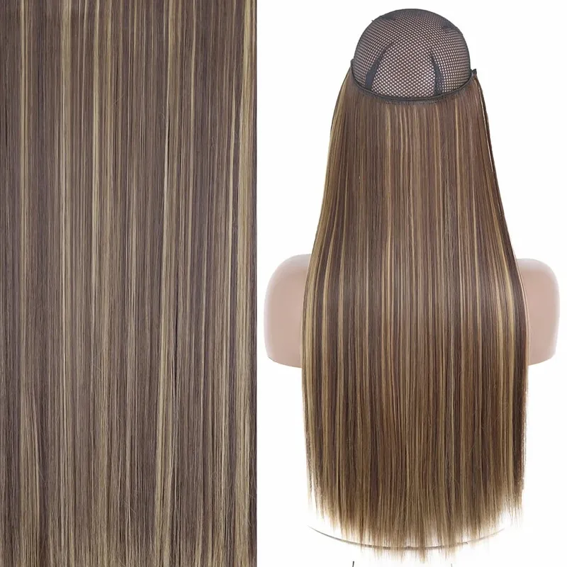 Synthetic No Clip Invisible Wire Hair Extensions Straight Black Blonde One Piece False Hairpiece Hair Extension — image 14