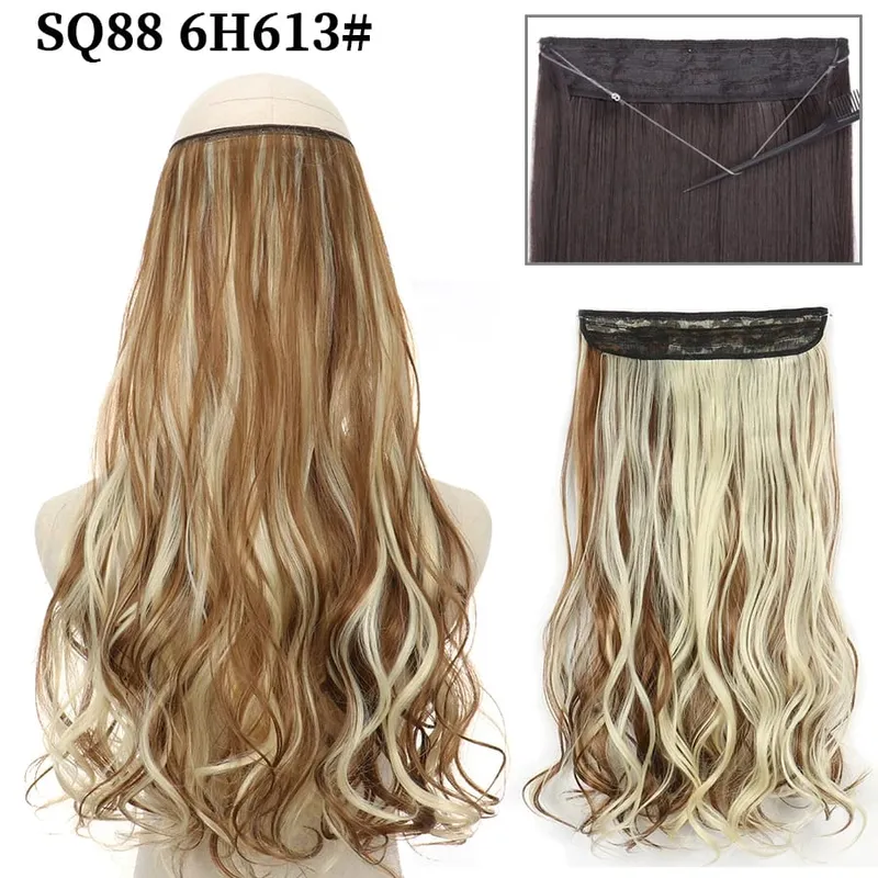 Synthetic Invisible Wire No Clip Wave Hair Extensions Long Hairpiece Black Brown Blonde For Women Fake Hair Piece — image 11