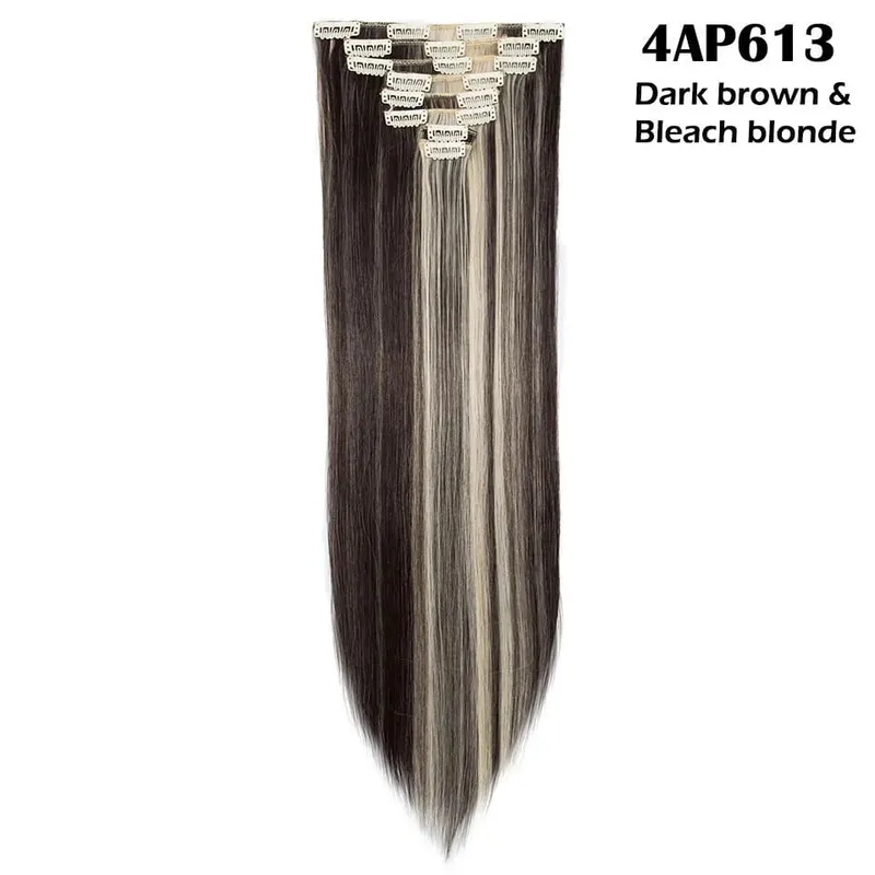 S-noilite Synthetic Pcs/set Long Straight Clip In On Hair Extensions Black Brown Red Pink Purple Fake Hairpieces For Women