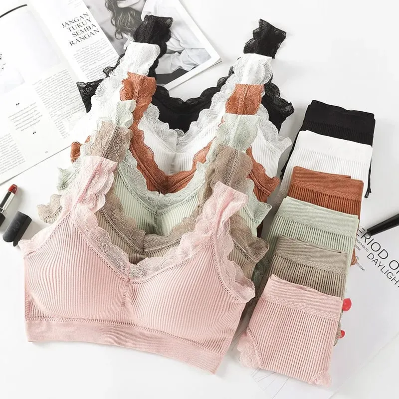 Newest Sexy Lace Underwear Set Padded Bra Set Without Steel Ring Solid Women's Underwear Brassiere Comfortable Fitness Crop Top — image 1