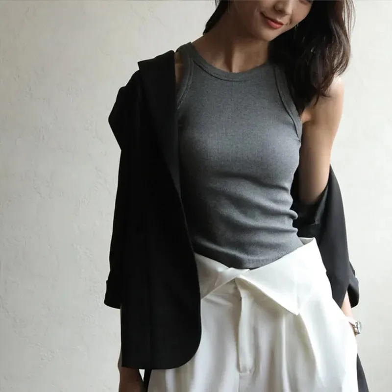 Basic Solid T Shirts Women Slim Halter Neck Off-shoulder Camisole Tops Tees Summer Female Tanks Sleeveless Dropshipping