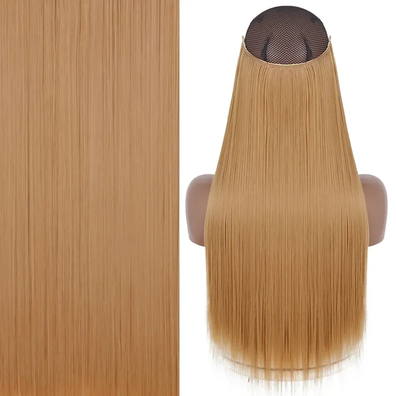 Synthetic No Clip Invisible Wire Hair Extensions Straight Black Blonde One Piece False Hairpiece Hair Extension — image 25