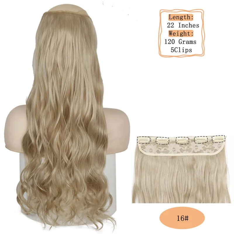 Synthetic 5 Clips Long Water Wave Clip In Hair Extensions Heat Resistant 22Inch One Piece Black Brown Hairpiece For Women — image 38