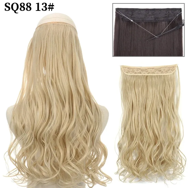 Synthetic Invisible Wire No Clip Wave Hair Extensions Long Hairpiece Black Brown Blonde For Women Fake Hair Piece — image 17
