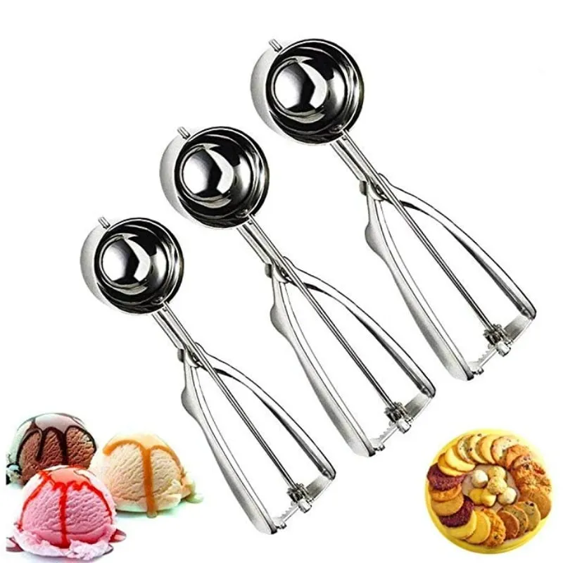 Ice Cream Spoon Kitchen Tools 3 Size Stainless Steel Spring Handle Mash Potato Watermelon Ball Scoop Home Kitchen Accessories — image 2