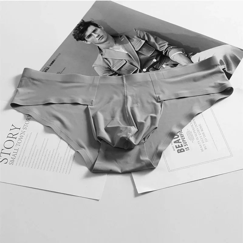 New Mens Elastic Seamless Briefs Shorts Underwear Ultra-Thin Breathable Briefs Cueca Ice Silk Seamless Low Waist Soft Underpants — image 2