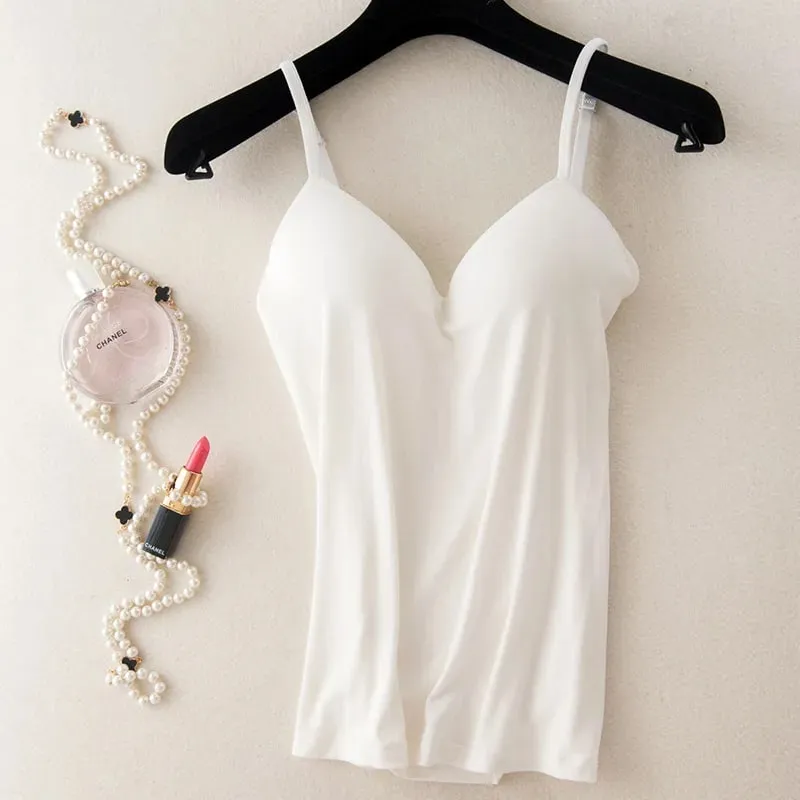 2024 Retro Vintage Basic&Casual Contracted wind Women Padded Bra Spaghetti Strap V Neck Vest Cami Tank Tops Shirt Blouse — image 12