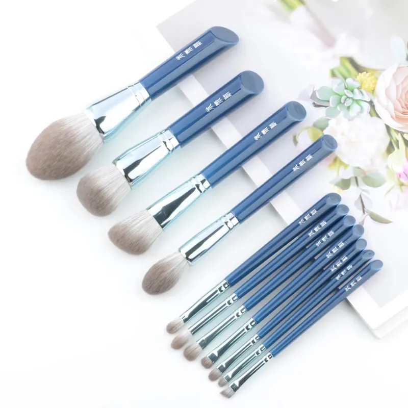 11pcs/Set Blue Professional Makeup brushes Set Foundation Blusher sculpting Highlighter Eye shadow eyebrow crease Make up brush — image 5