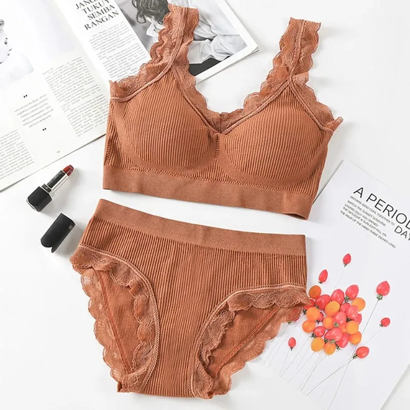 Sexy Lace Lingerie Set Padded Bra Set Without Steel Ring Solid Women's Underwear Brassiere Comfortable Fitness Crop Top — image 10