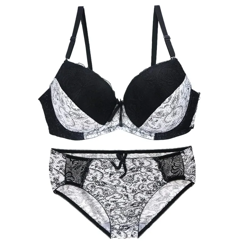 New Sexy Lace Shoulder Strap Bras Set Ladies Push Up Large Size Lingerie Plus Underwire BCDE Cup Underwear