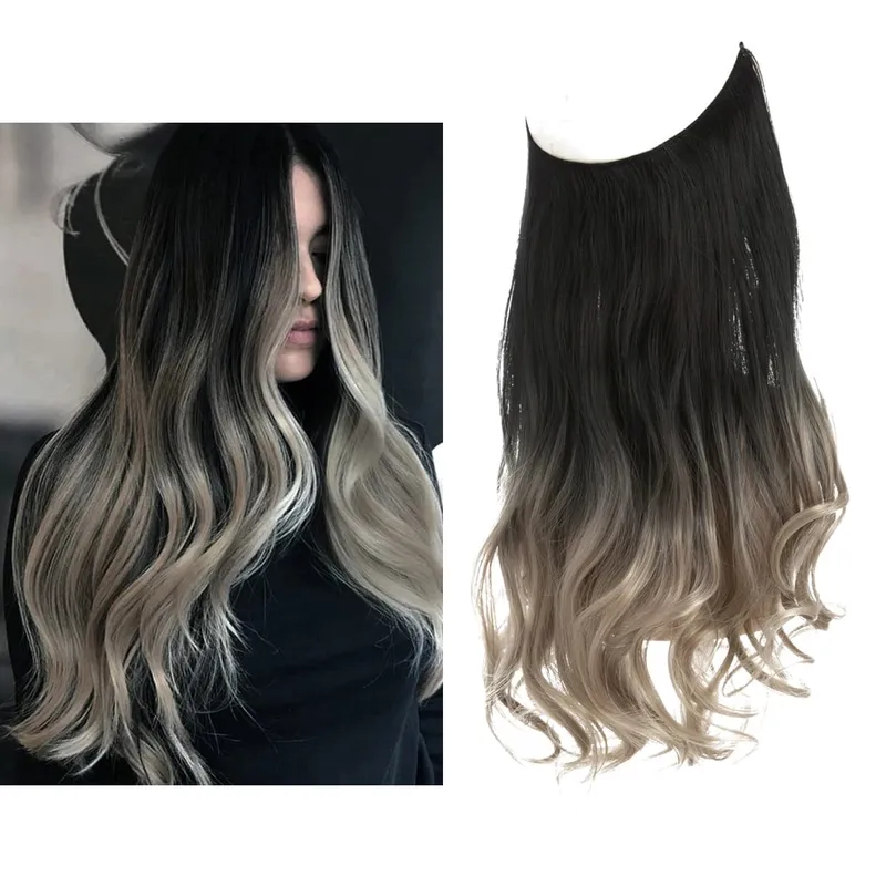 Synthetic Hair Extensions No Clips Fake Ombre Pink Blonde Brown Black Natural Wavy False Hair Piece For Woman — image 12