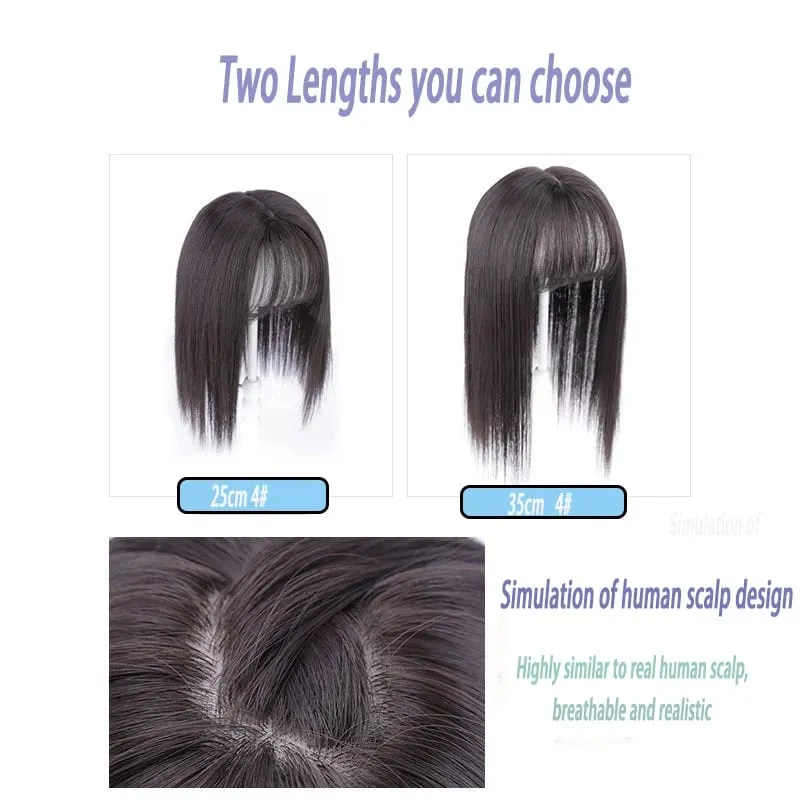 Long Straight Hair with Black Brown Hairpin Bangs High Temperature Fiber Hair Topper Clip In Hair Extensions 2styles — image 4
