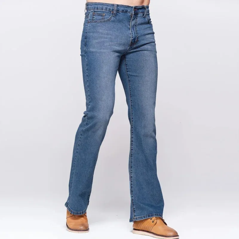 Mens Slim Boot Cut Jeans Classic Stretch Denim Slightly Flare Sky Blue Jeans Casual Stretch Jeans