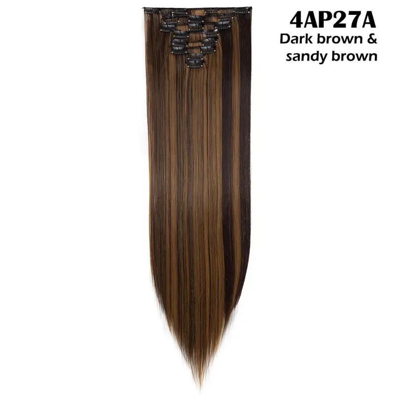 S-noilite Synthetic Pcs/set Long Straight Clip In On Hair Extensions Black Brown Red Pink Purple Fake Hairpieces For Women